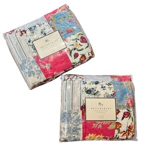 TWO Pottery Barn Eloise Patchwork Quilted Standard Shams 20x26” Floral Plaid